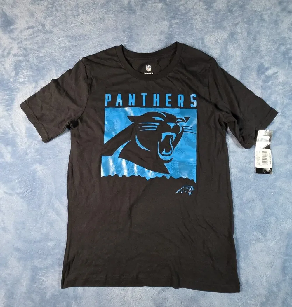 Carolina Panthers NFL Youth Large 14/16 T Shirt Black Double Sided NWT